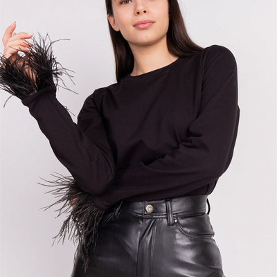 Avencea Long Sleeve Shirt with Unique Feather Decoration
