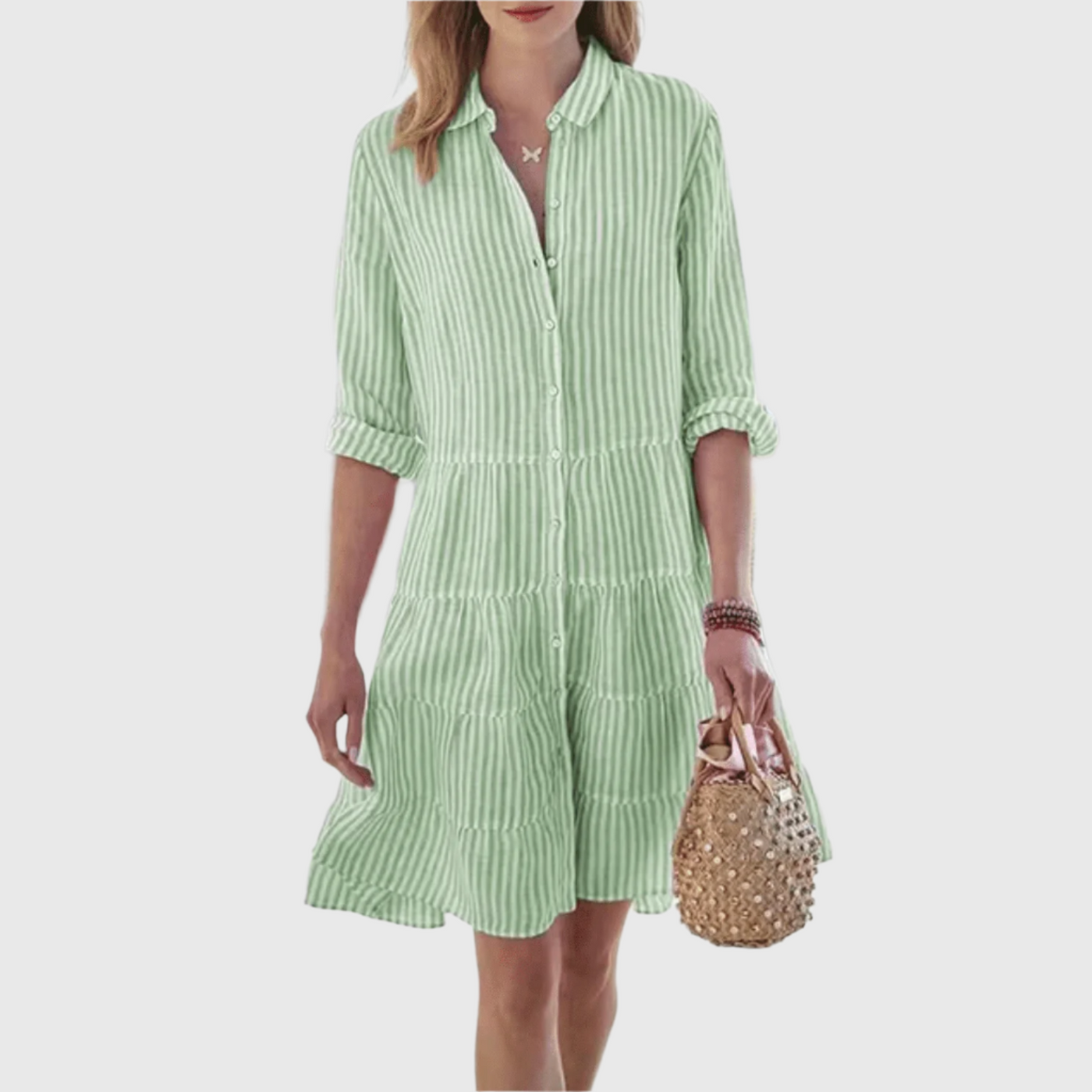 Grace | Mint Stripe Button-Down Shirt Dress