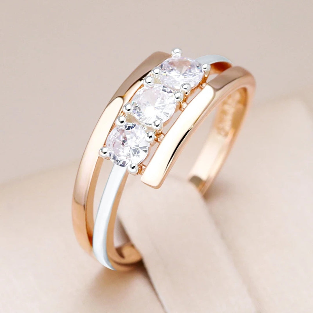 Elegant Layer Silver & Gold Crystal Ring
