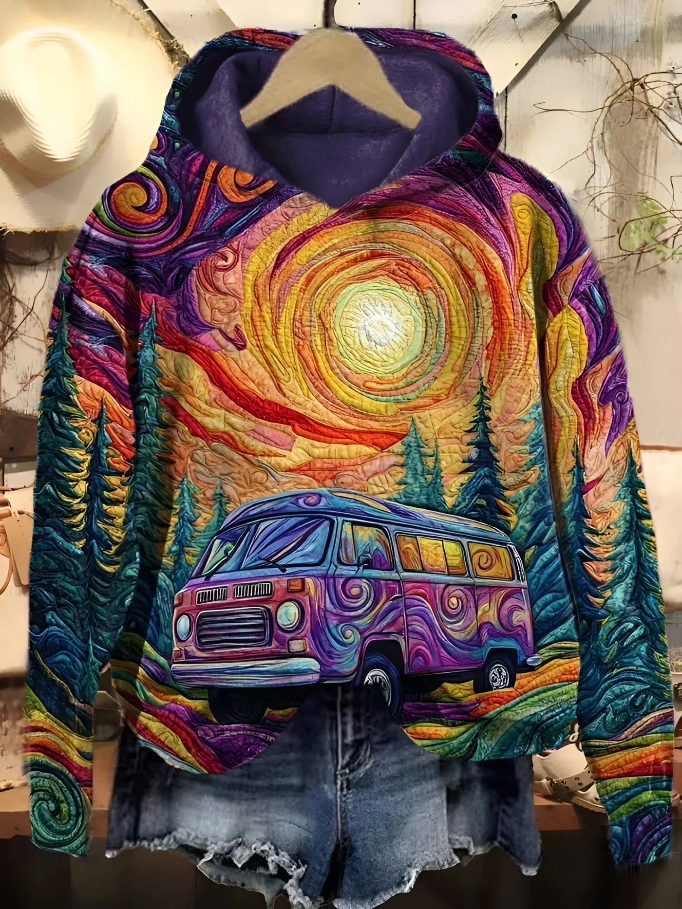 Melanie™ | Colorful Hoodie with Van and Sunset