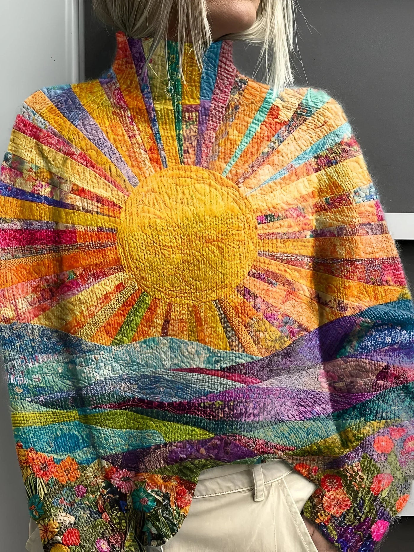 Agnes™ | Turtleneck Sweater, Radiant Sunrise Landscape