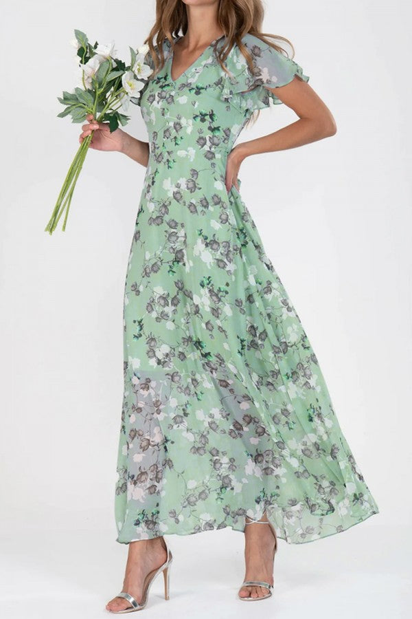 Kaylee | Floral Flutter-Sleeve Maxi Dress