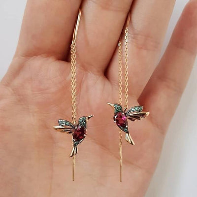 Hummingbird-shaped enamel and zirconia earrings