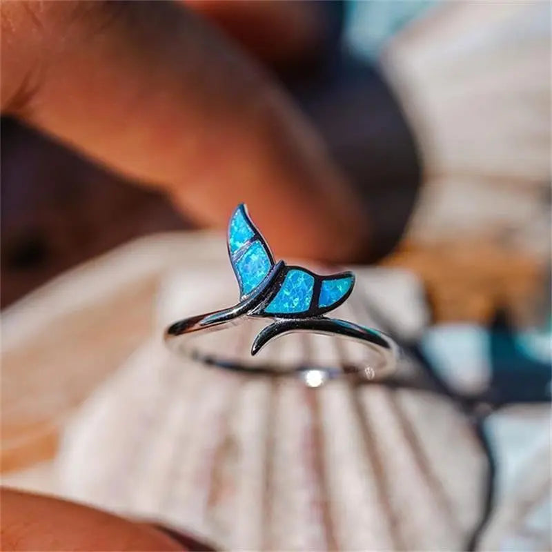 Silver and Opal Whale Tail Ring