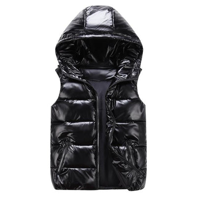 Men's Puffer Vest – Relaxed Fit – Quilted Hood – Glossy Wind-Resistant Insulated Layer