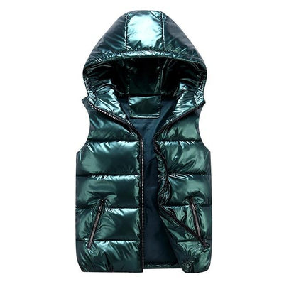 Men's Puffer Vest – Relaxed Fit – Quilted Hood – Glossy Wind-Resistant Insulated Layer