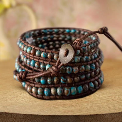 Handmade Jasper Beaded Leather Bracelet