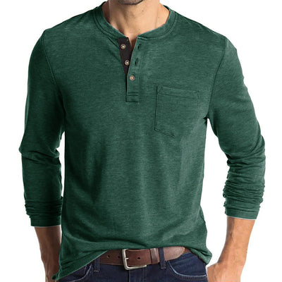 Men's long sleeve tee with button-down collar and chest pocket