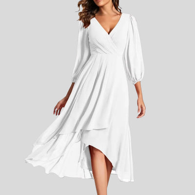Vera | Ruffled Edge Asymmetrical Hem Dress