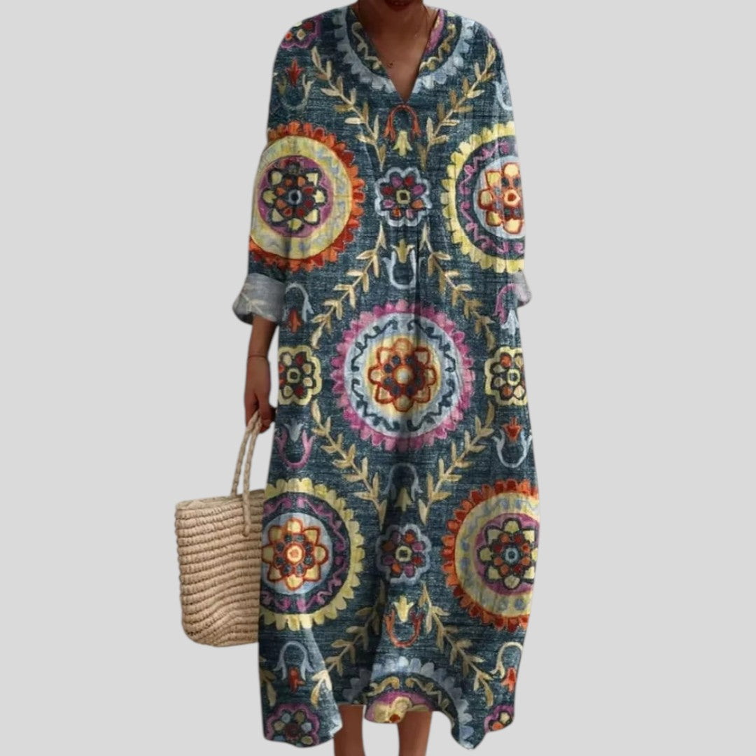 Elvira | Geometric Grace Midi Dress