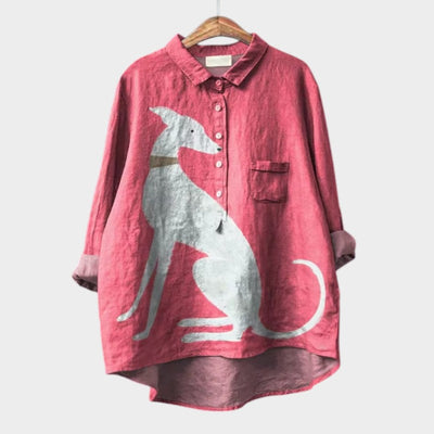 PALMIRA™ - OVERSIZED SHIRT WITH PLAYFUL DOG DESIGN AND EVERYDAY COMFORT