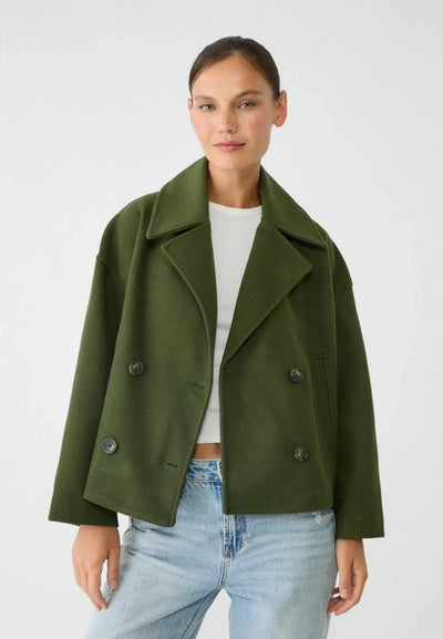 Women’s Double-Breasted Jacket – Wool-Like Texture – Oversized Fit – Cropped Structured Cut