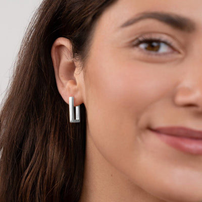 Silver Rectangle Hoop Earrings