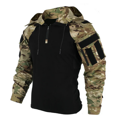Men’s Tactical Jacket – Softshell – Detachable Sleeves – Hooded – Multi-Pocket – Half Zip