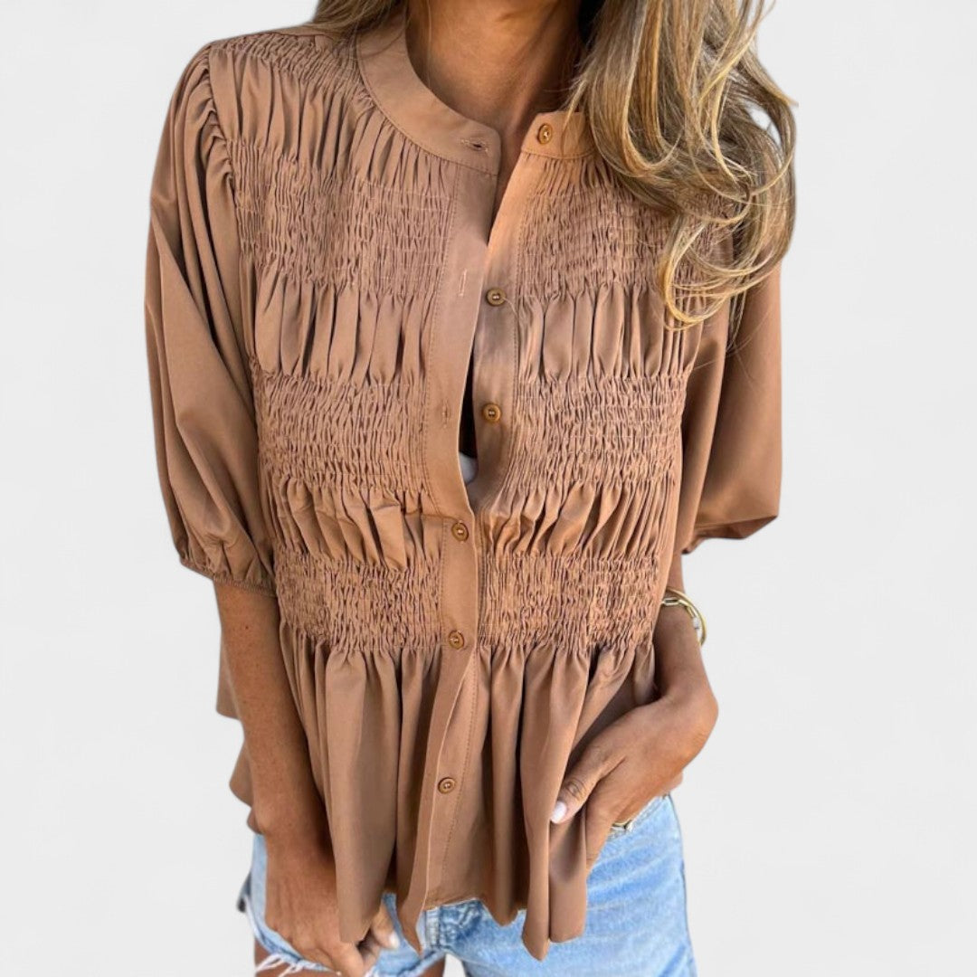 NORTHLINE STUDIO | SMOCKED BUTTON BLOUSE