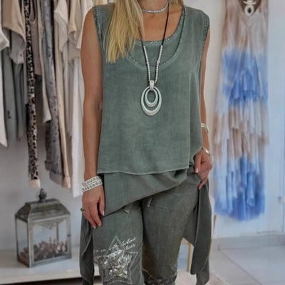 Oriane™ - TWO-PIECE SET WITH SLEEVELESS TOP AND PRINTED TROUSERS