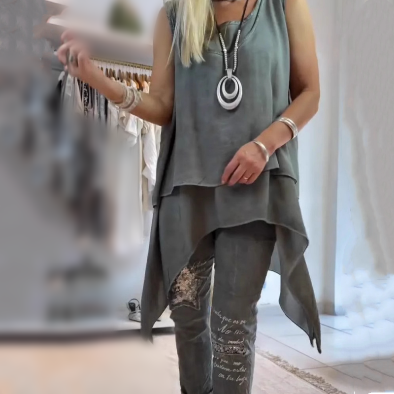 Oriane™ - TWO-PIECE SET WITH SLEEVELESS TOP AND PRINTED TROUSERS