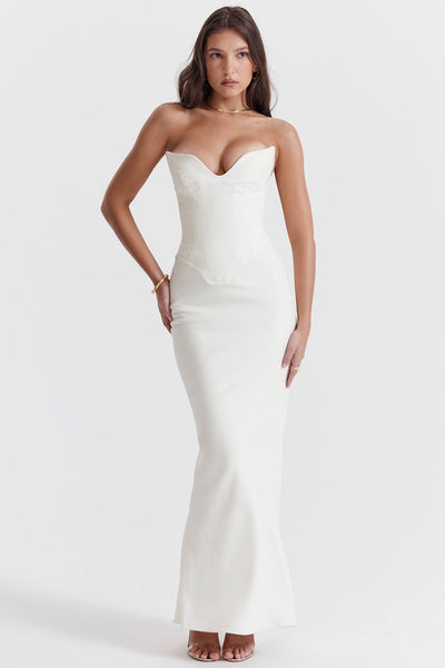 Women’s Strapless Corset Dress – Satin Finish – Fitted Bodice – Full-Length Formal Wear