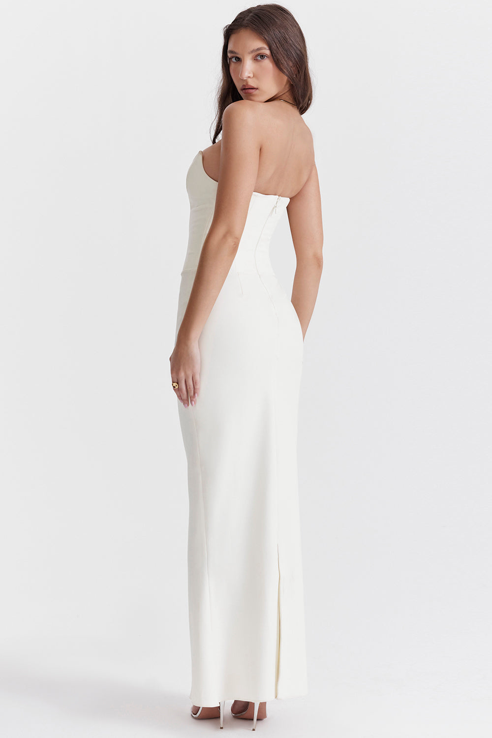 Women’s Strapless Corset Dress – Satin Finish – Fitted Bodice – Full-Length Formal Wear