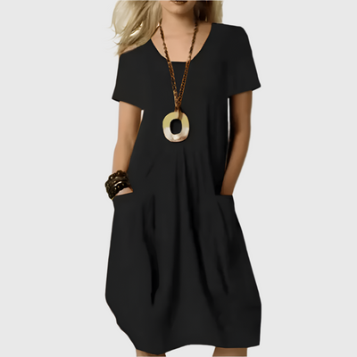 Nina | Classic Black Pocket Midi Dress