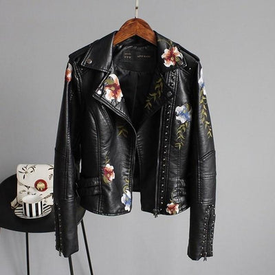 Emma | Stylish Embroidered Leather Jacket