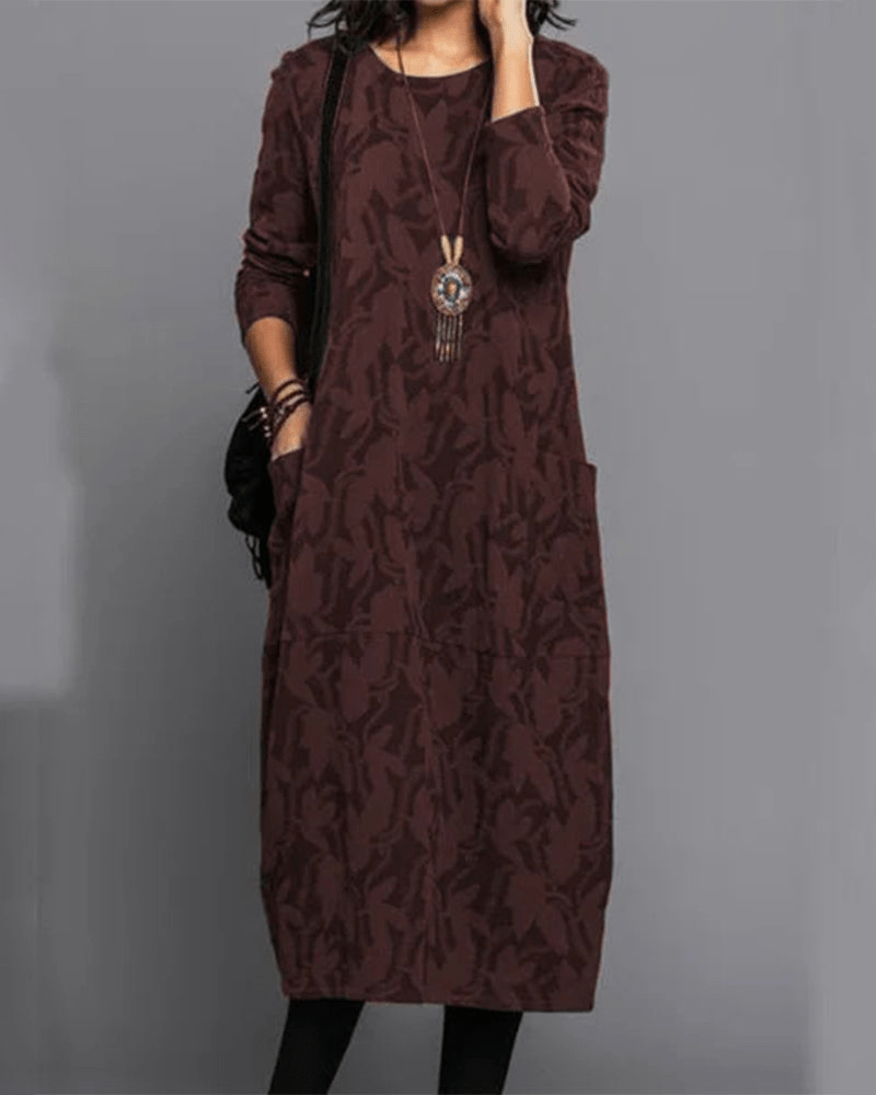 Avencea | Long-Sleeve Dress with Floral Pattern – Elegance and Authenticity for Women