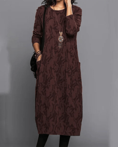 Avencea | Long-Sleeve Dress with Floral Pattern – Elegance and Authenticity for Women