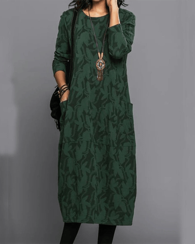 Avencea | Long-Sleeve Dress with Floral Pattern – Elegance and Authenticity for Women