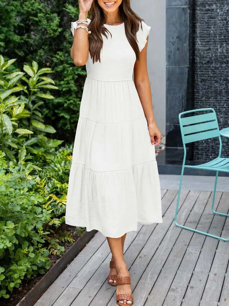 Avencea - Dress - Gathered Bust - Solid Color Summer Maxi Dress