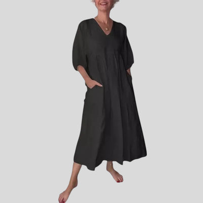 Eeva | Casual V-Neck Midi Dress with Pockets