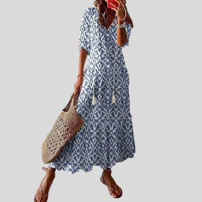 Andrea | Boho Vintage V-Neck Printed Dress
