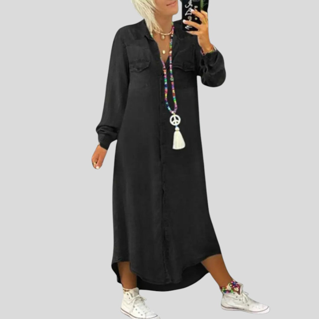 Lisa | Soft Denim Long-Sleeve Maxi Dress