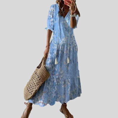 Andrea | Boho Vintage V-Neck Printed Dress