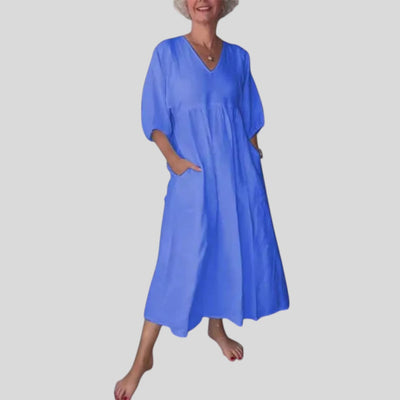 Eeva | Casual V-Neck Midi Dress with Pockets