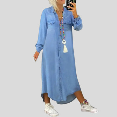 Lisa | Soft Denim Long-Sleeve Maxi Dress