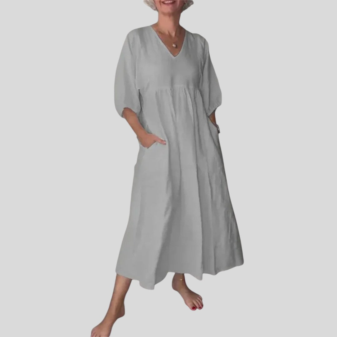 Eeva | Casual V-Neck Midi Dress with Pockets