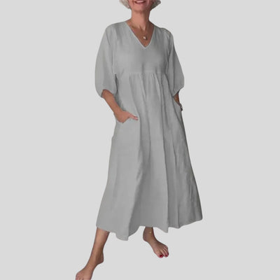 Eeva | Casual V-Neck Midi Dress with Pockets