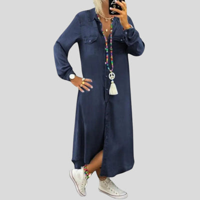 Lisa | Soft Denim Long-Sleeve Maxi Dress