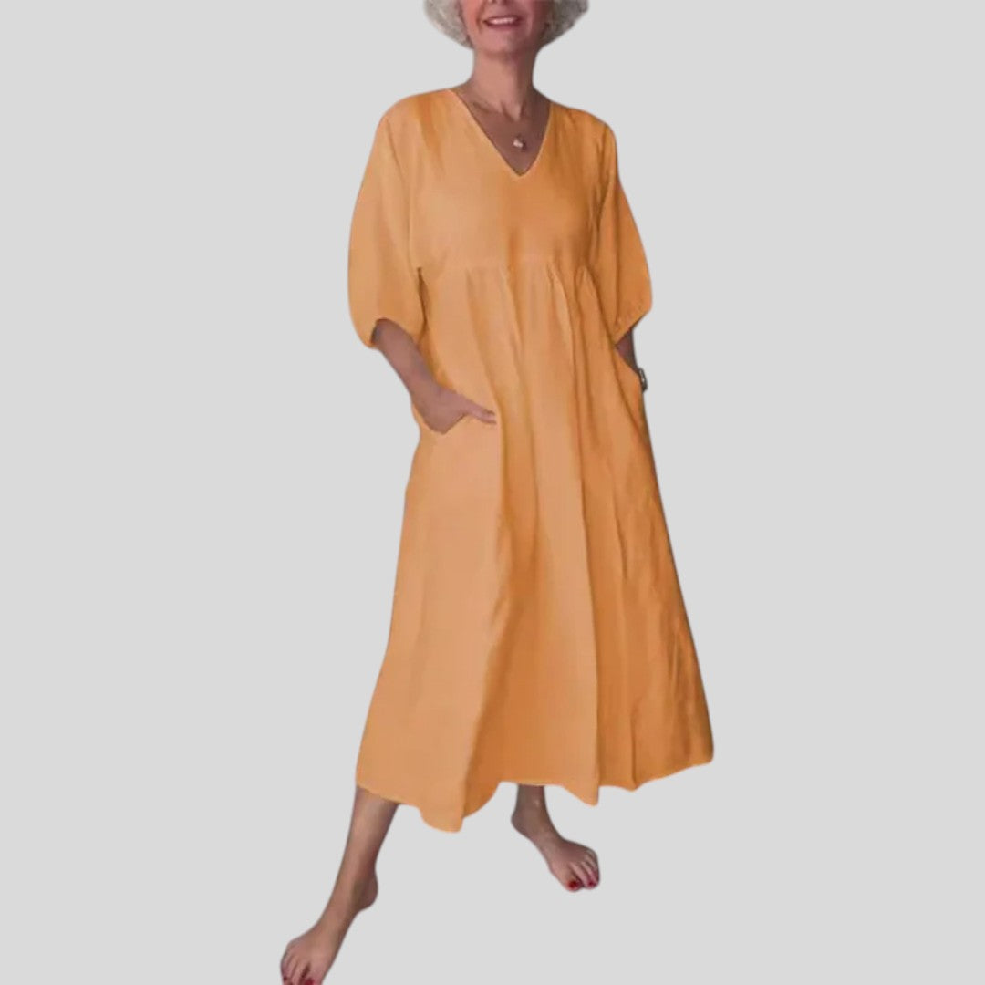 Eeva | Casual V-Neck Midi Dress with Pockets