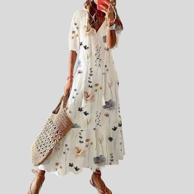 Andrea | Boho Vintage V-Neck Printed Dress
