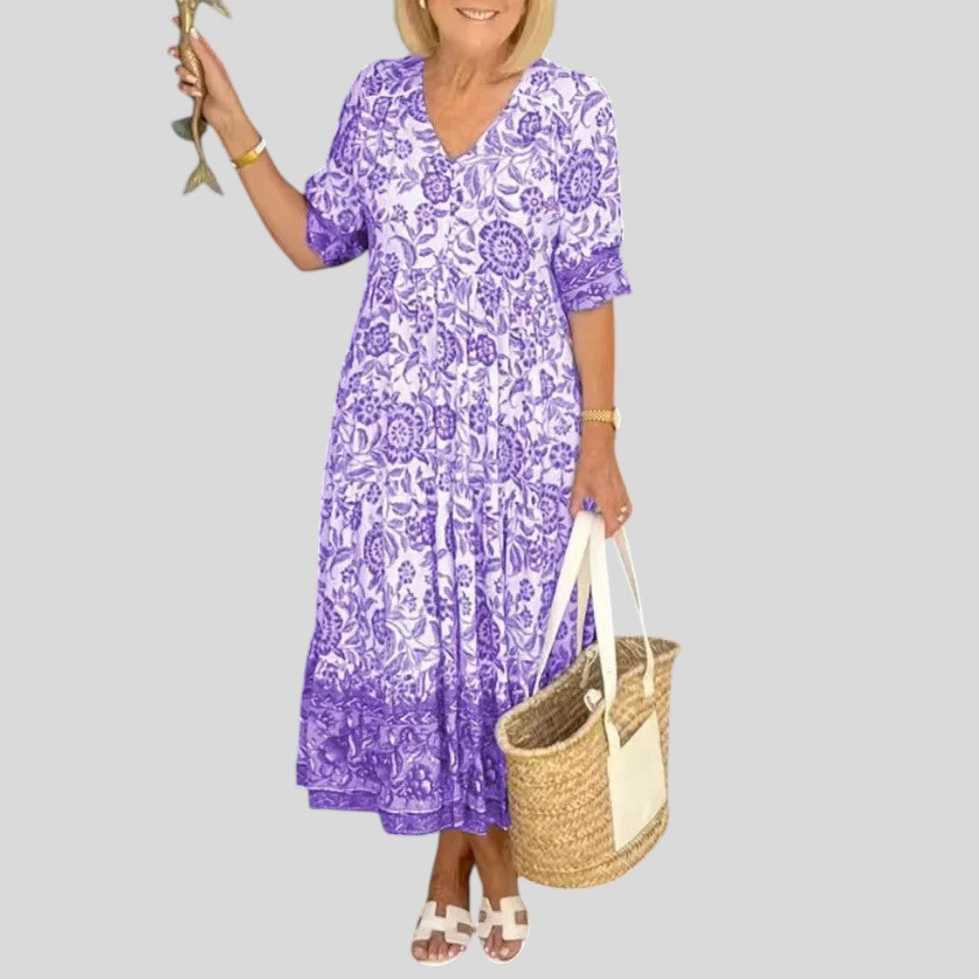 Luna | Elegant Floral V-Neck Dress