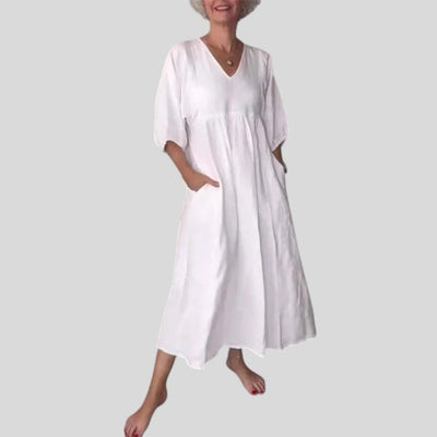 Eeva | Casual V-Neck Midi Dress with Pockets