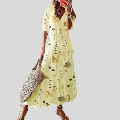 Andrea | Boho Vintage V-Neck Printed Dress
