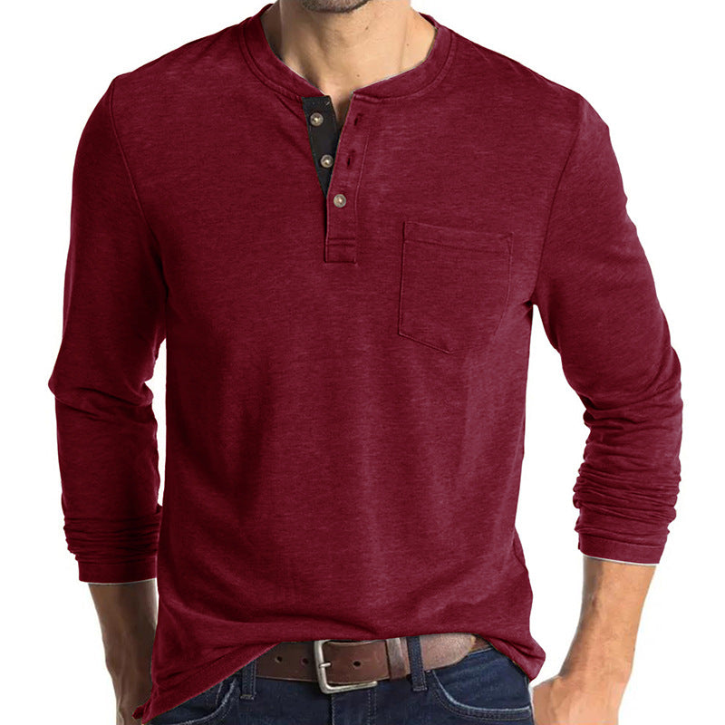 Men's long sleeve tee with button-down collar and chest pocket