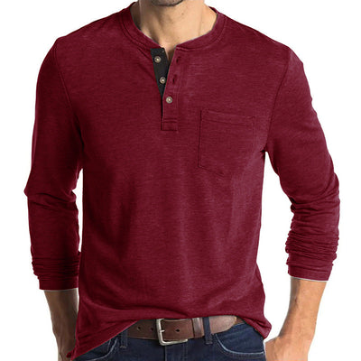 Men's long sleeve tee with button-down collar and chest pocket