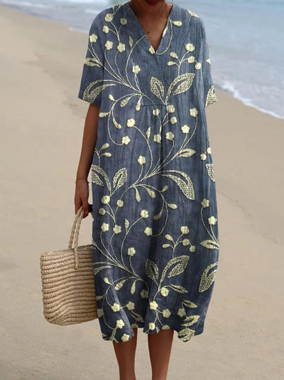 Esme | Midnight Bloom V-Neck Midi Dress