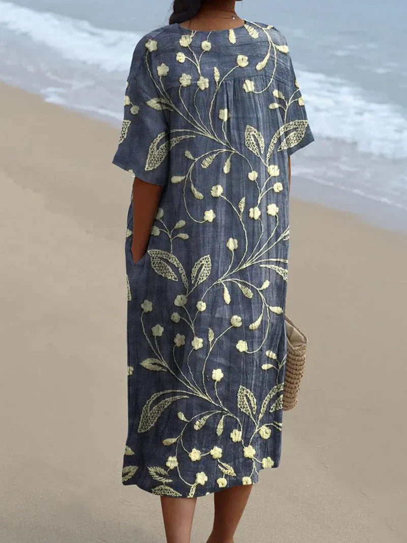 Esme | Midnight Bloom V-Neck Midi Dress