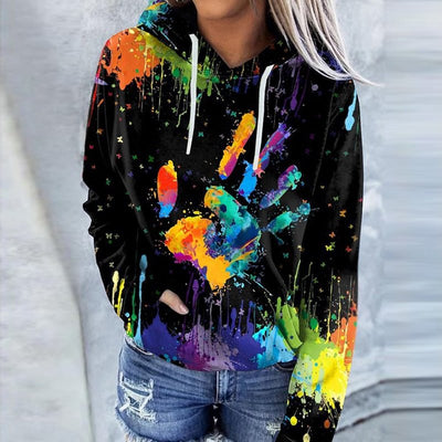 Women’s Hoodie – Relaxed Fit – Artistic Print – Cotton Feel – Kangaroo Pocket
