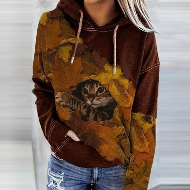 Women’s Hoodie – Relaxed Fit – Artistic Print – Cotton Feel – Kangaroo Pocket