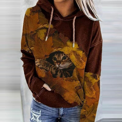 Women’s Hoodie – Relaxed Fit – Artistic Print – Cotton Feel – Kangaroo Pocket